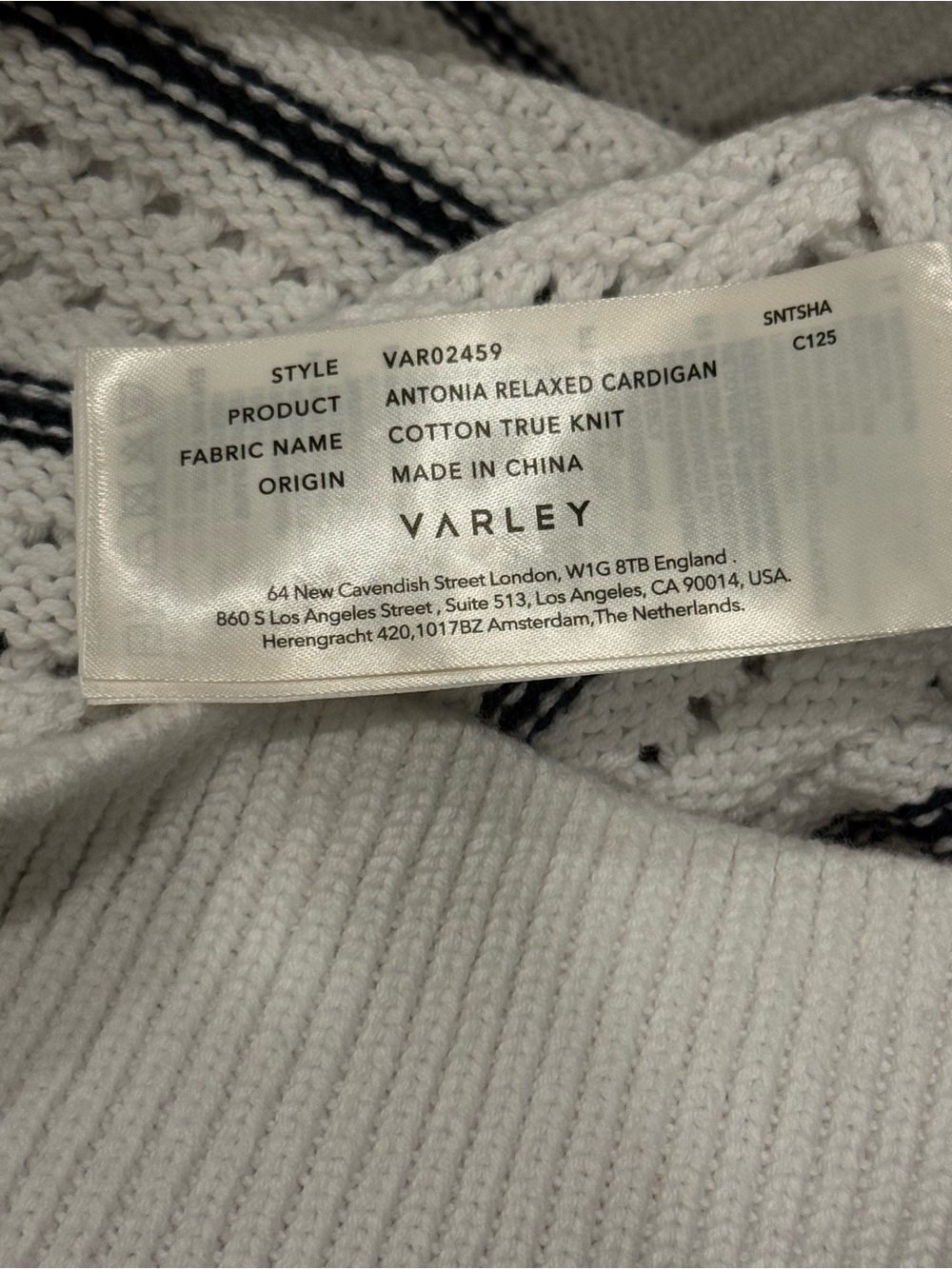 Varley Cream & Navy Striped Openwork Cardigan - Picture 5 of 8